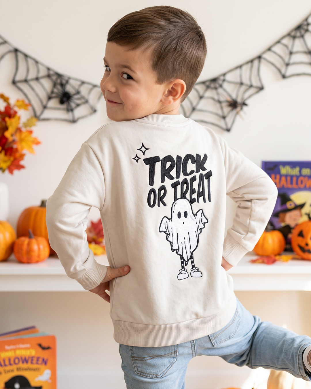 Custom Name Trick or Treat Embroidered Bamboo Crewneck Sweatshirt
