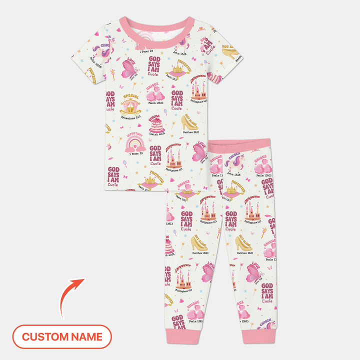 Custom Name God Says I Am Girl Short Sleeve Pajama Set