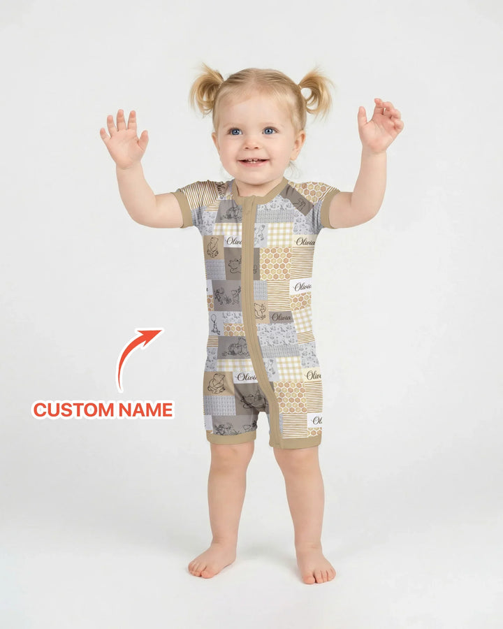 Personalized Classic Bear Patchwork Bamboo Shorty Zippy