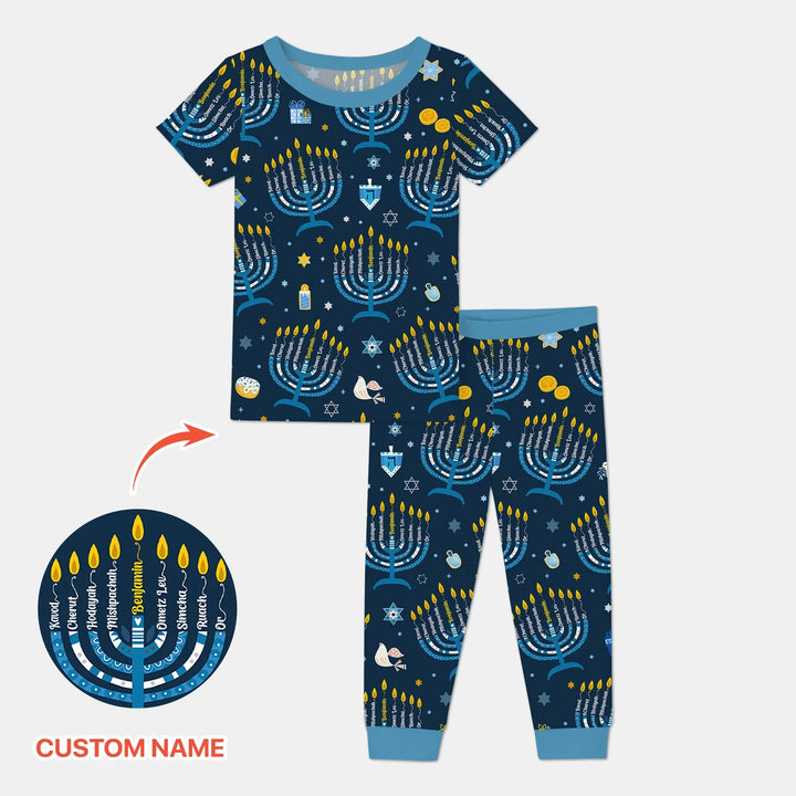 Hanukkah Custom Name Two Piece Short Sleeve Pajama Set