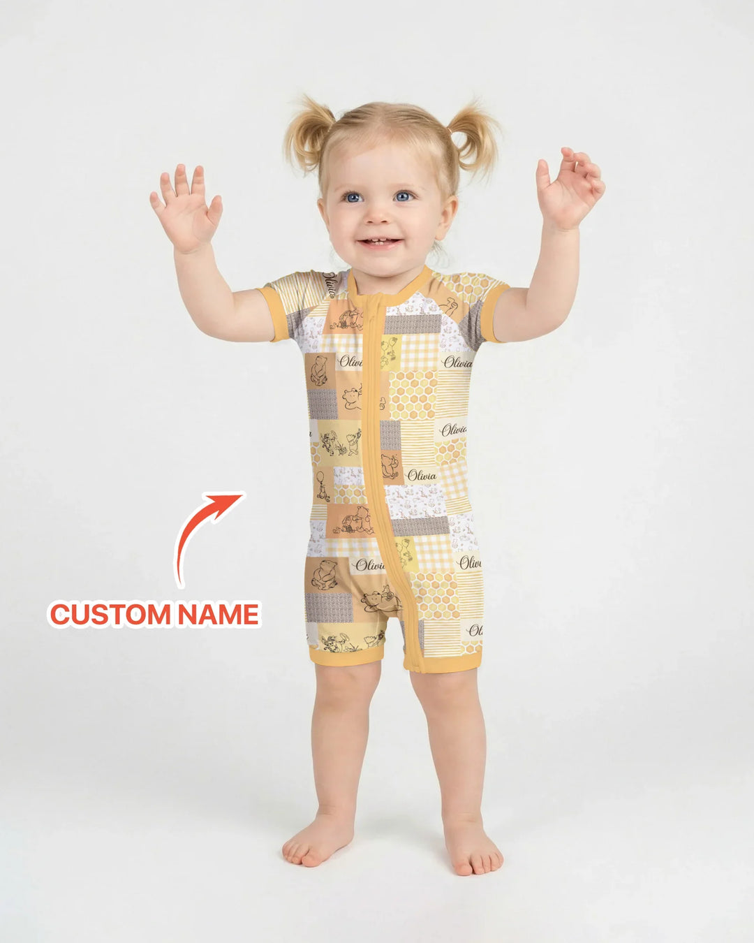 Personalized Classic Bear Patchwork Bamboo Shorty Zippy