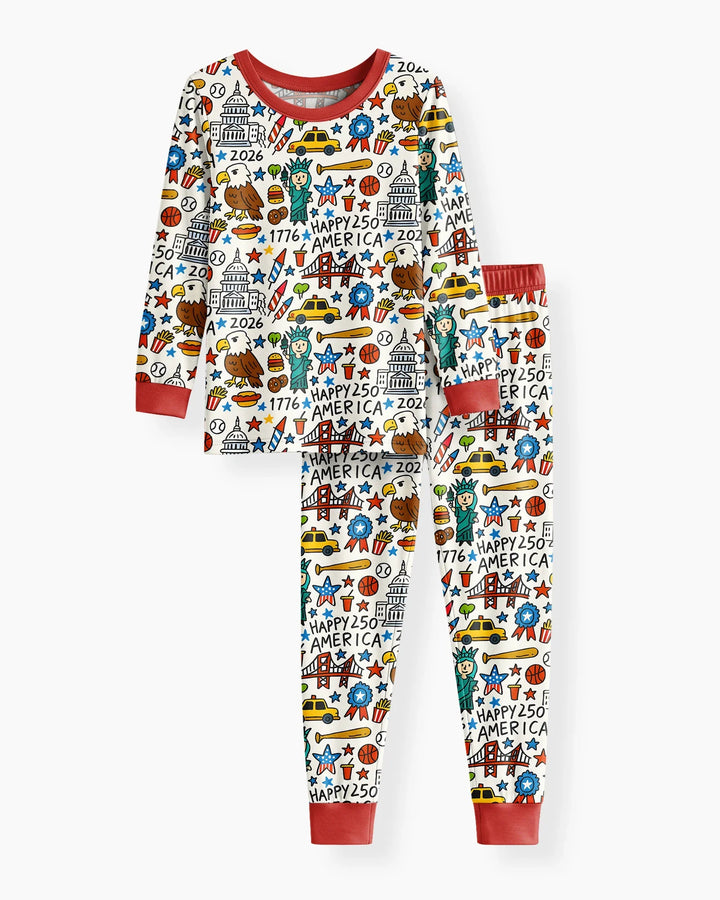 Doodle America 250th Anniversary Family Bamboo Two Piece Long Sleeve Pajama Set