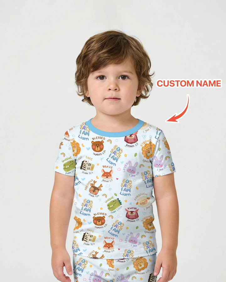 God Says I Am — Little Flock Custom Name Two Piece Short Sleeve Shorts Pajama Set