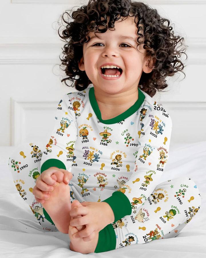 Soccer cup Mascots Bamboo Two Piece Long Sleeve Pajama Set