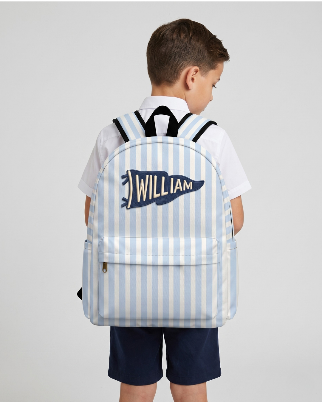 Custom Name Embroidered Pennant Blue Striped Backpack
