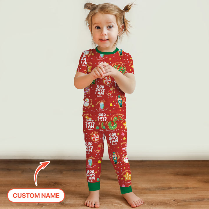 Merry Christmas God Says I Am Custom Name Two Piece Short Sleeve Pajama Set