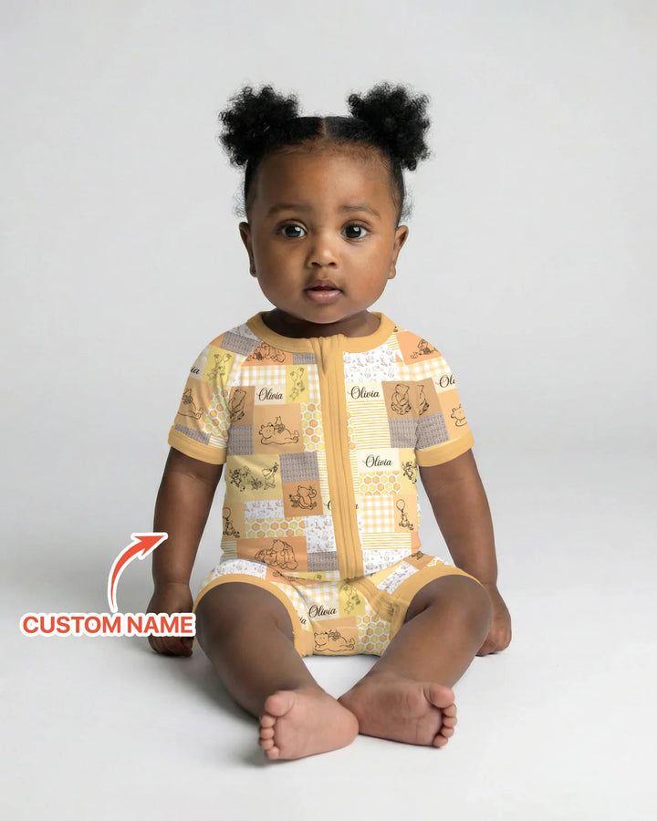 Personalized Classic Bear Patchwork Bamboo Shorty Zippy
