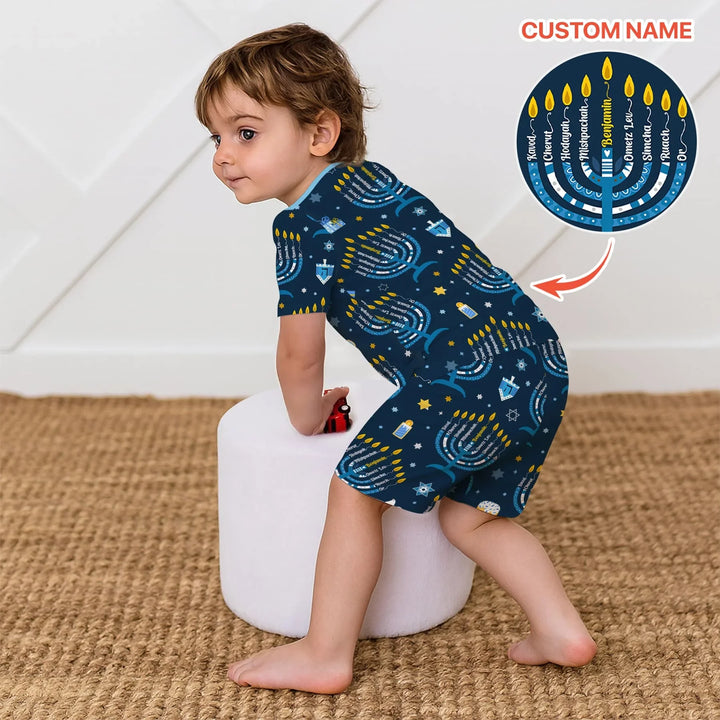 Hanukkah Custom Name Two Piece Short Sleeve Shorts Pajama Set