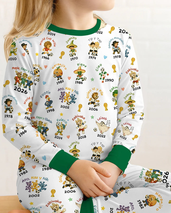Soccer cup Mascots Bamboo Two Piece Long Sleeve Pajama Set
