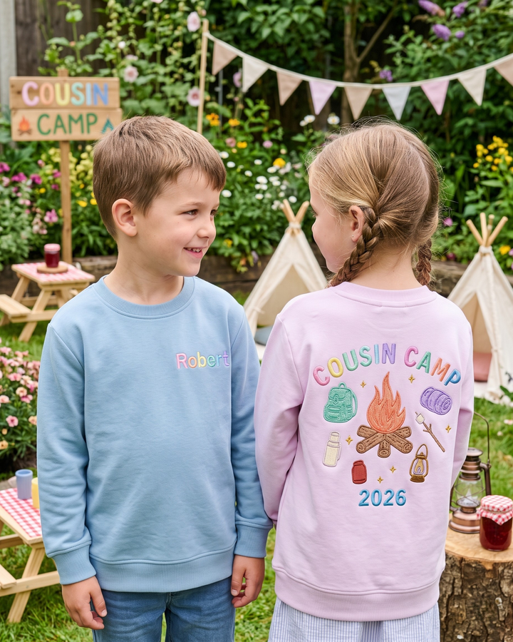 Custom Name Cousin Camp Crew Embroidered Bamboo Crewneck Sweatshirt