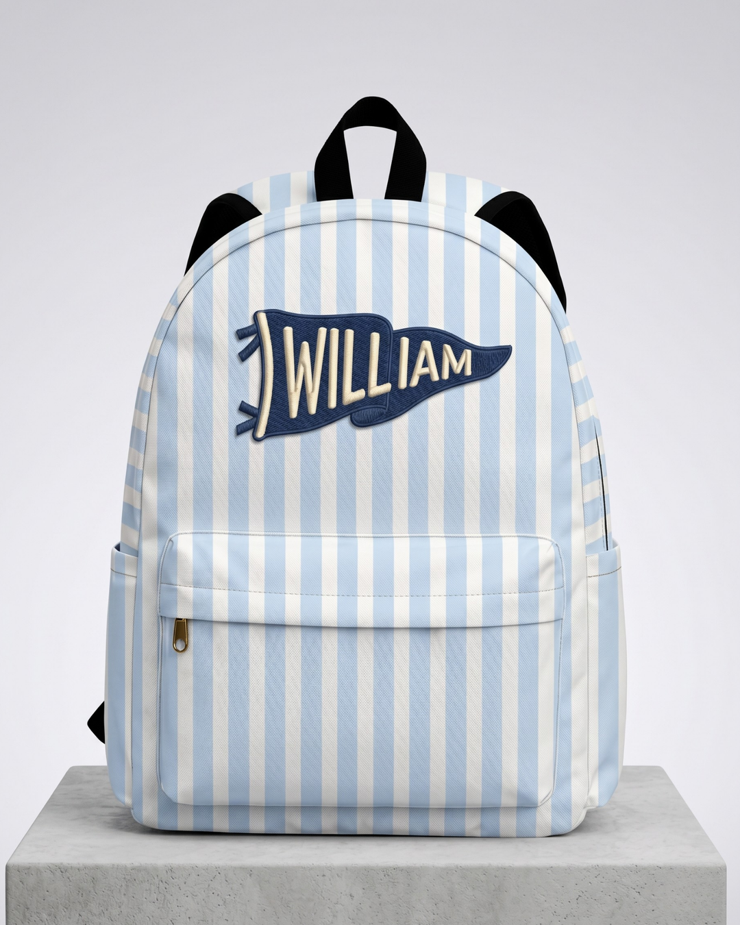 Custom Name Embroidered Pennant Blue Striped Backpack