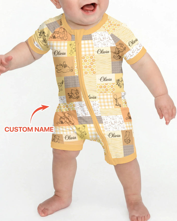 Personalized Classic Bear Patchwork Bamboo Shorty Zippy