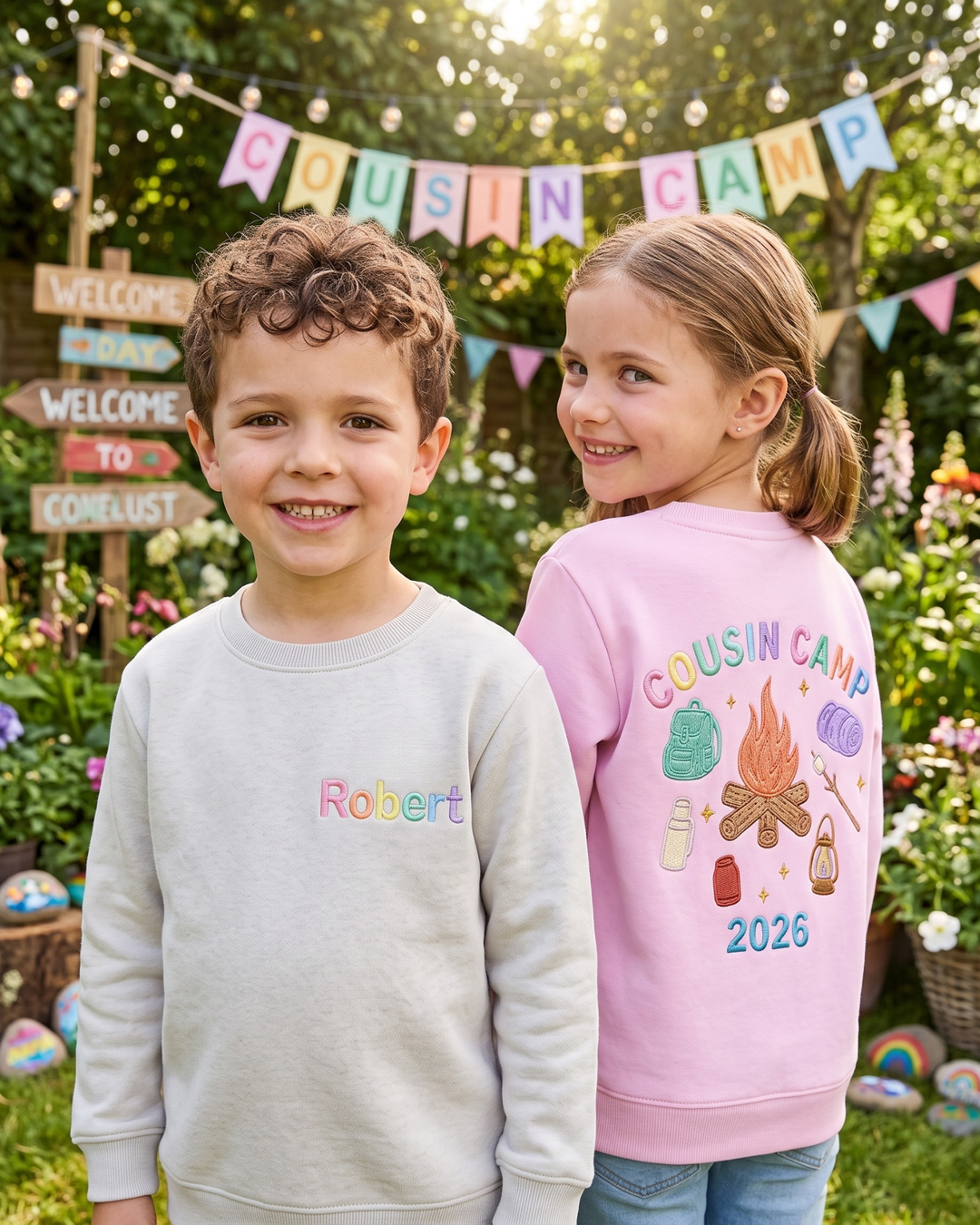 Custom Name Cousin Camp Crew Embroidered Bamboo Crewneck Sweatshirt