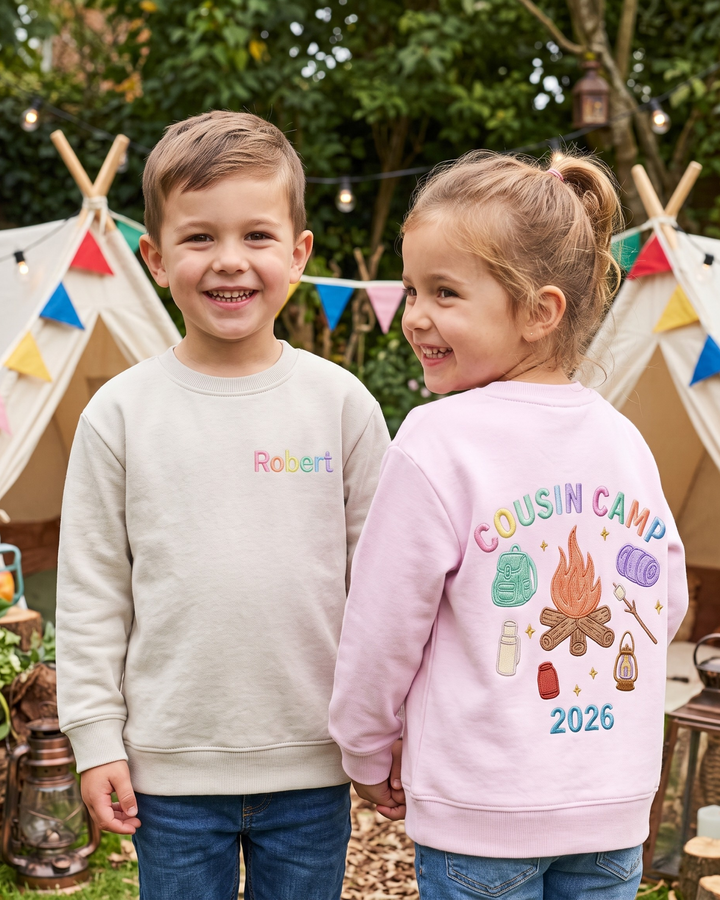 Custom Name Cousin Camp Crew Embroidered Bamboo Crewneck Sweatshirt