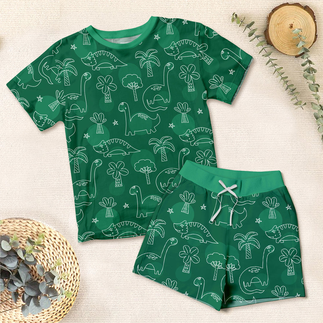 Bamboo Green Dinos Outfit for Kids – Fun and Comfortable