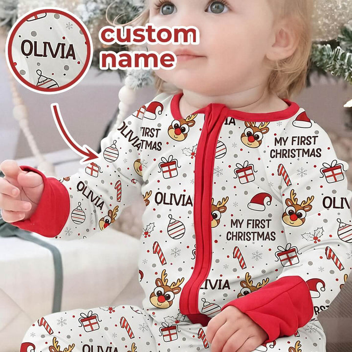 Custom Name Reindeer Doodle My First Christmas Convertible Zippy