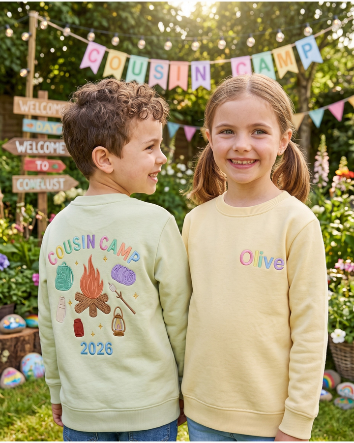Custom Name Cousin Camp Crew Embroidered Bamboo Crewneck Sweatshirt