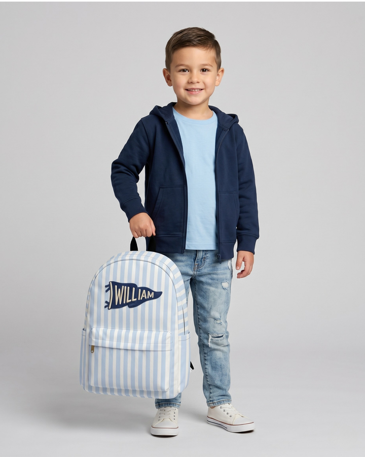 Custom Name Embroidered Pennant Blue Striped Backpack
