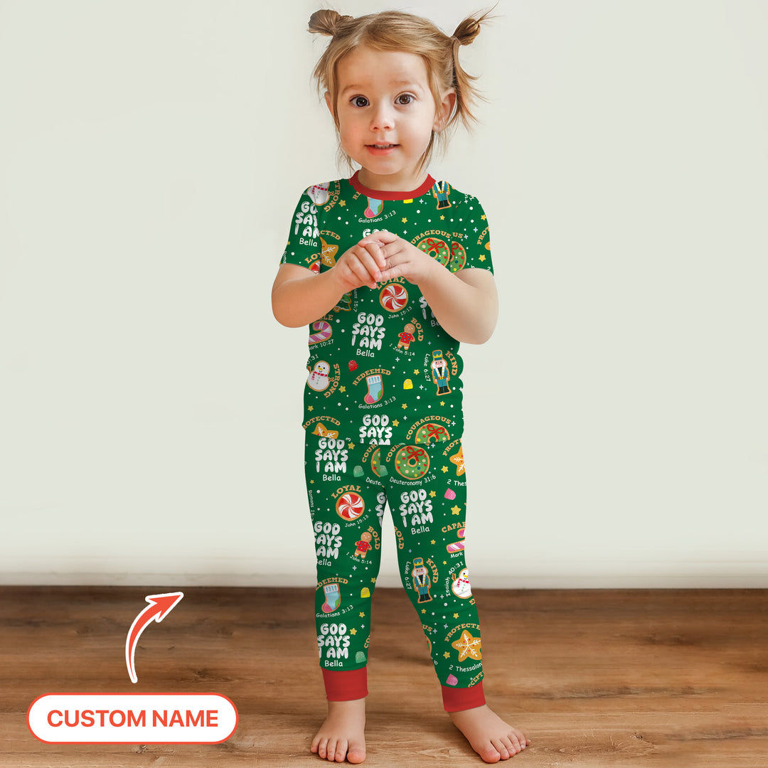 Merry Christmas God Says I Am Custom Name Two Piece Short Sleeve Pajama Set
