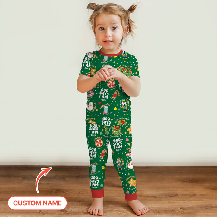 Merry Christmas God Says I Am Custom Name Two Piece Short Sleeve Pajama Set