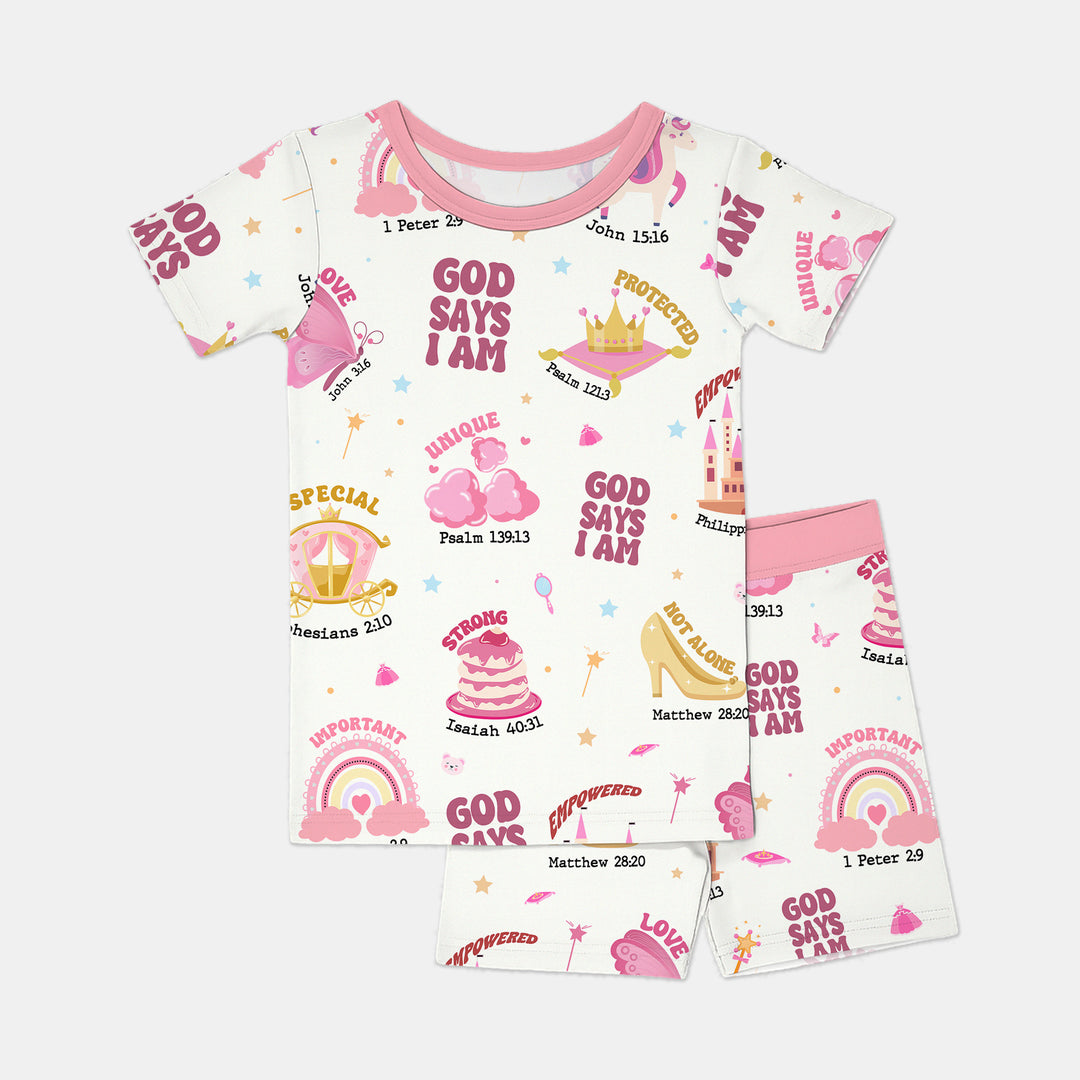 God Says I Am Girl Two Piece Short Sleeve Shorts Pajama Set