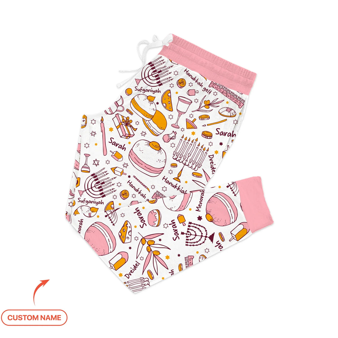 Happy Hanukkah Doodles Custom Name Family Matching Women Pajama Set