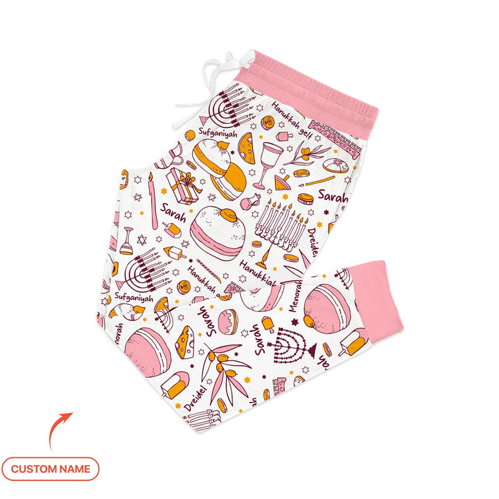 Happy Hanukkah Doodles Custom Name Family Matching Women Pajama Set