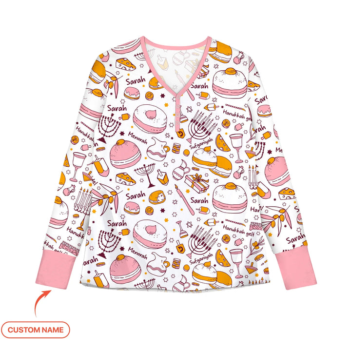 Happy Hanukkah Doodles Custom Name Family Matching Women Pajama Set