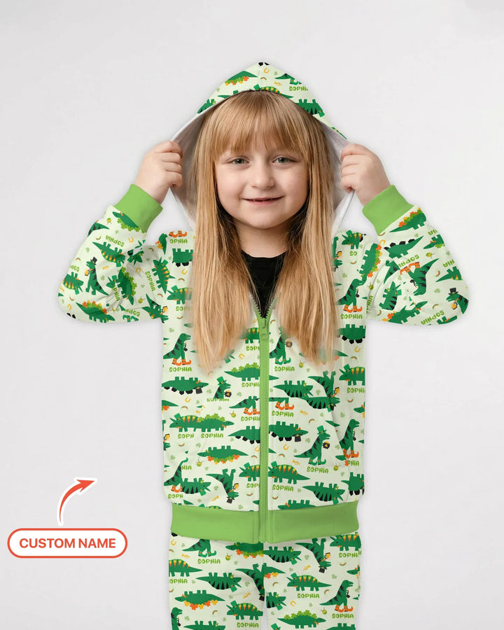 St. Patrick's Day Dinosaurs Custom Zip Hoodie