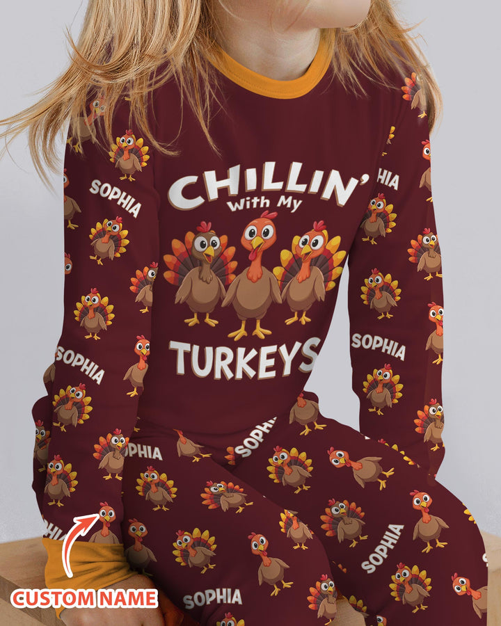 Chillin With Turkey Bamboo Two Piece Long Sleeve Pajama Set