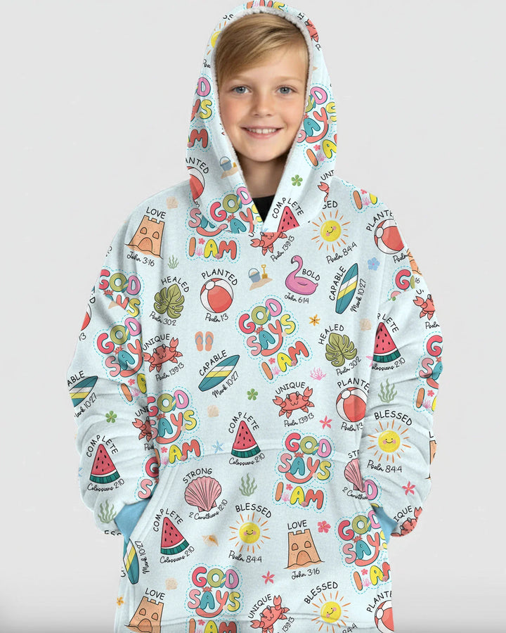 Ocean Breeze, God Says I Am  Wearable Bamboo Blanket Hoodie