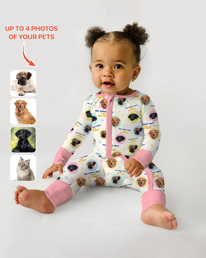 Pijama convertible de bambú con cremallera y fotos personalizadas de tu mascota "Mi nuevo mejor amigo"
