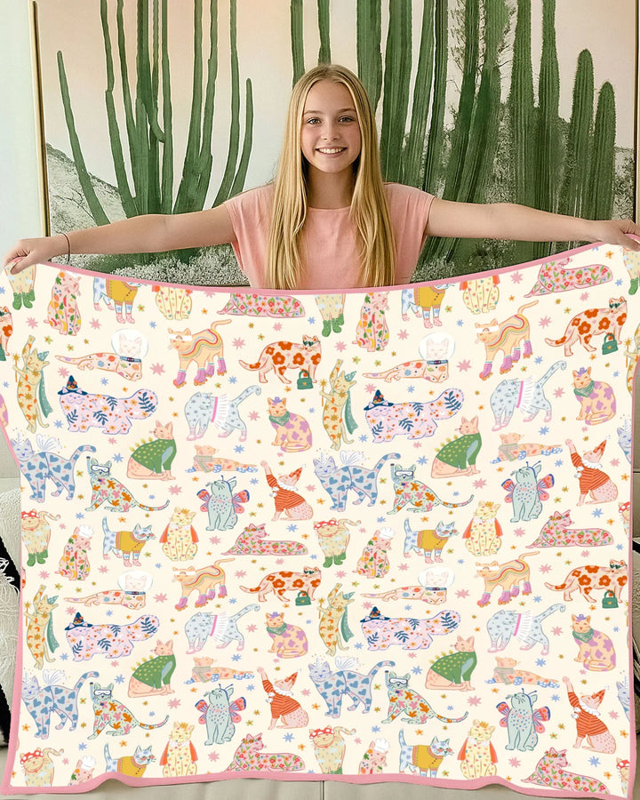 Whimsical Cat Parade Bamboo Blanket