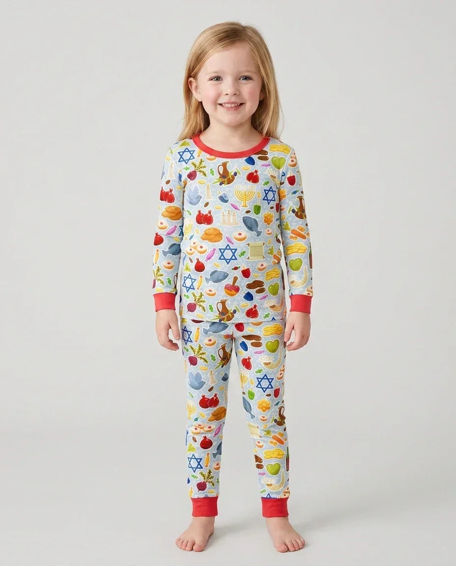 Zweiteiliges Langarm-Pyjama-Set mit Sommerfrüchten