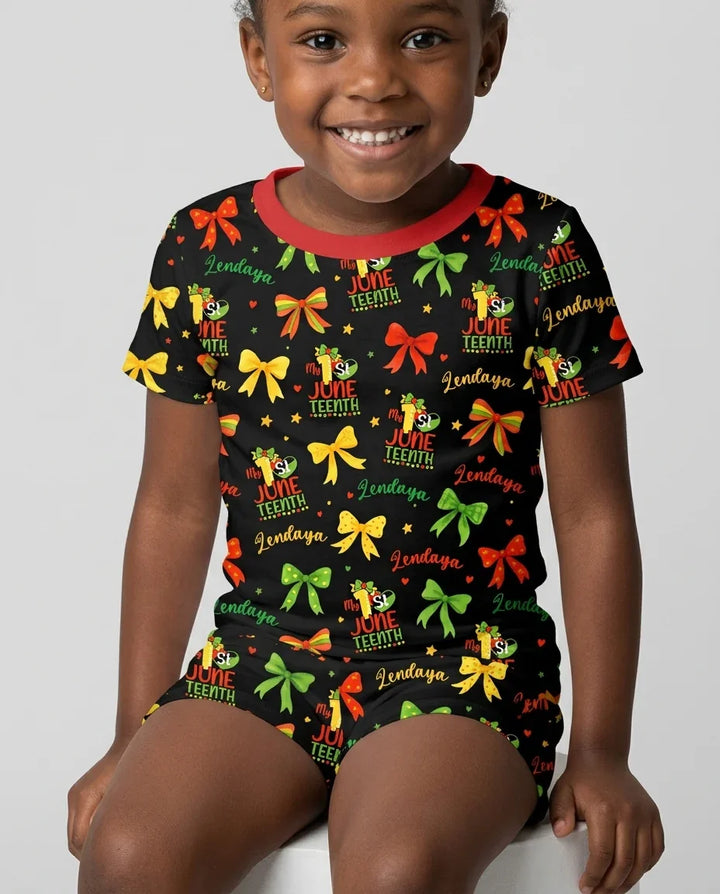 Conjunto de pijama de dos piezas de bambú de manga corta y pantalón corto para niña Little Miss Juneteenth