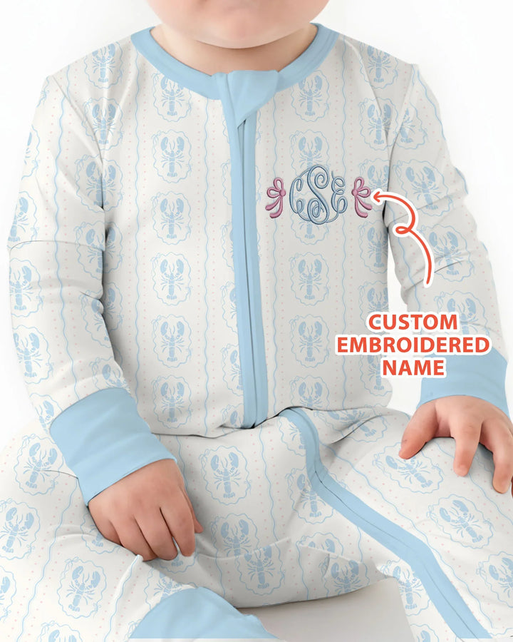 Pijama de bambú convertible con cremallera y monograma personalizado para bebé