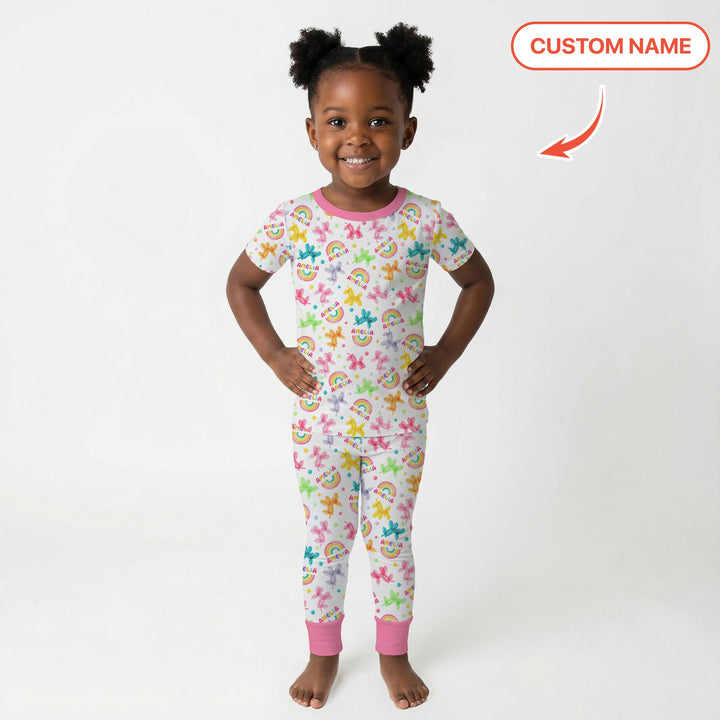 Sweet Balloon Dreams Custom Name Two Piece Short Sleeve Pajama Set