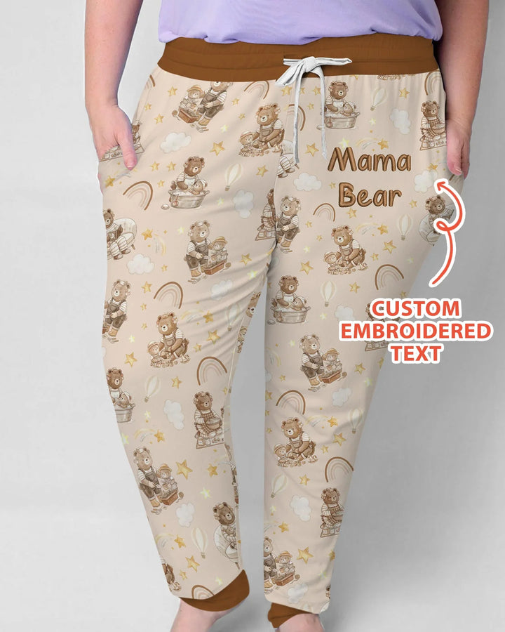 Besticktes Mama Bär und Baby Bär Pyjama-Set aus Bambus für Damen