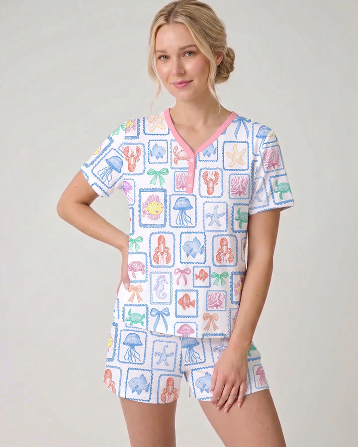 Coastal Treasures Family Matching Bamboo Women Short Sleeve Short Pajama Set