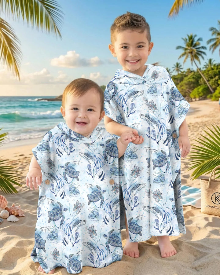Little Turtles Family Matching Bamboo Swim Poncho
