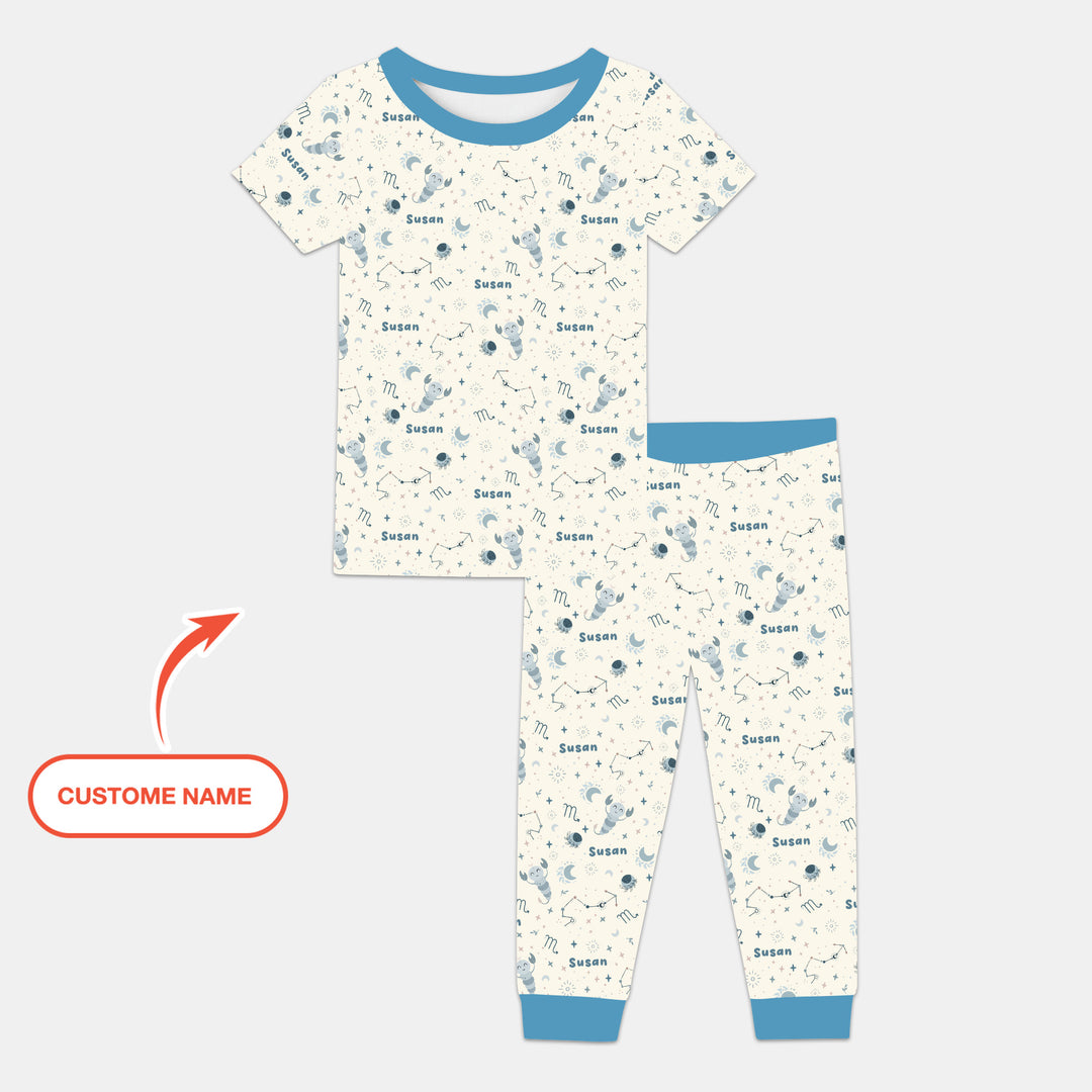 Bohemian Baby Zodiac Signs Custom Name Two Piece Short Sleeve Pajama Set
