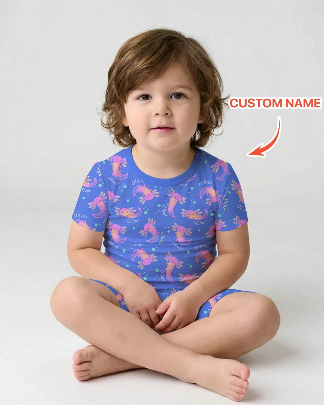 Conjunto de pijama de dos piezas de bambú con nombre personalizado de Axolote que brilla en la oscuridad, de manga corta y pantalón corto