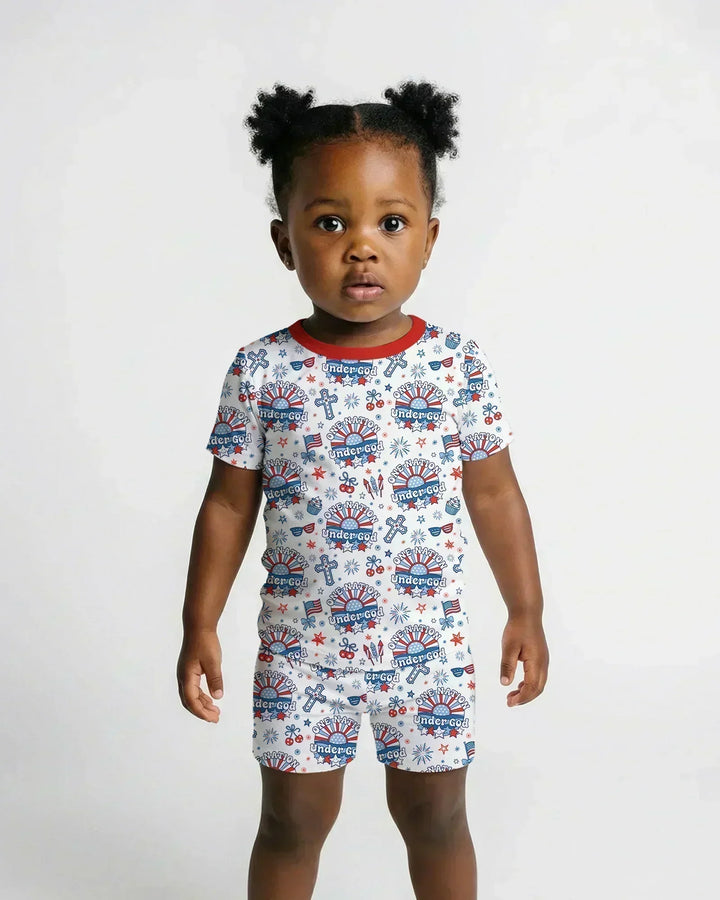 One Nation Under God Family Matching Bamboo Two Piece Short Sleeve Shorts Pajama Set