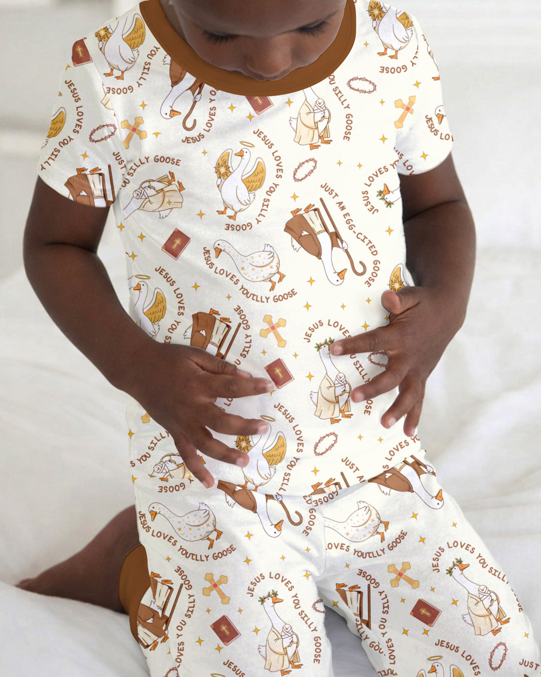 Jesus Loves You Silly Goose Two Piece Short Sleeve Pajama Set