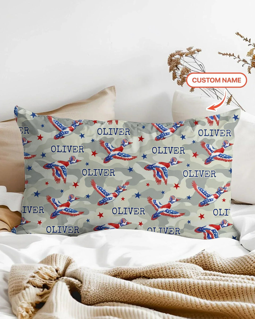 Custom Name America Mallard Duck Family Matching Bamboo Pillow Case