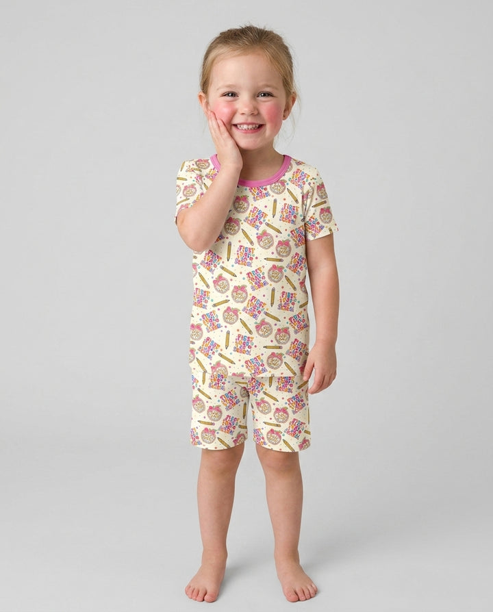 Custom School Grade First Day Cutie Bamboo Two Piece Short Sleeve Shorts Pajama Set