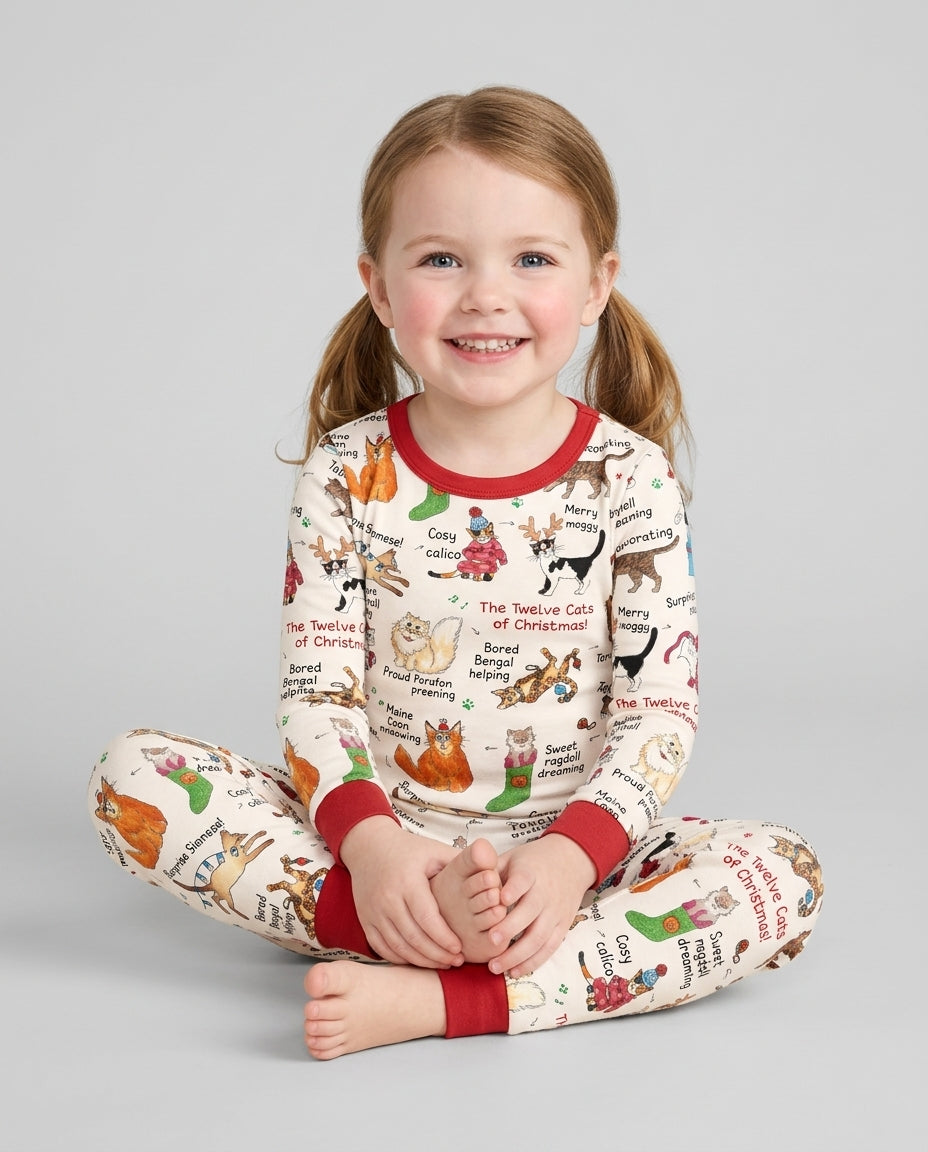 The 12 Cats of Christmas Bamboo Two Piece Long Sleeve Pajama Set