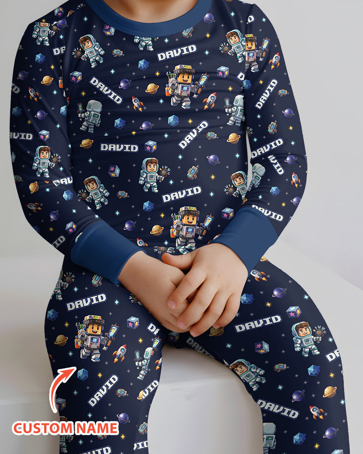 Blocky Universe Bamboo Two Piece Long Sleeve Pajama Set