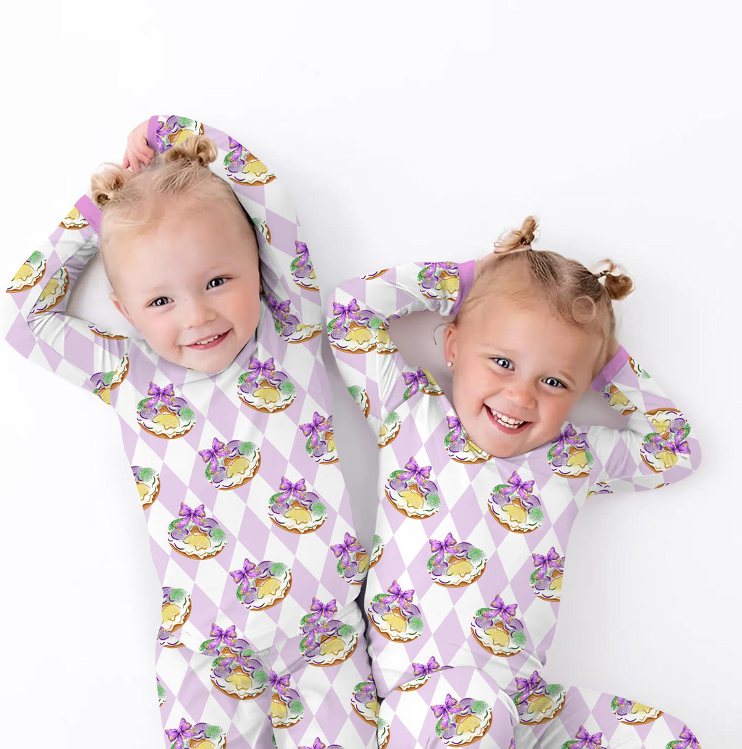 Mardi Gras Donut Two Piece Short Sleeve Pajama Set