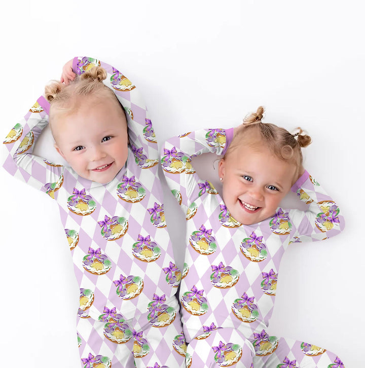 Mardi Gras Donut Two Piece Short Sleeve Pajama Set